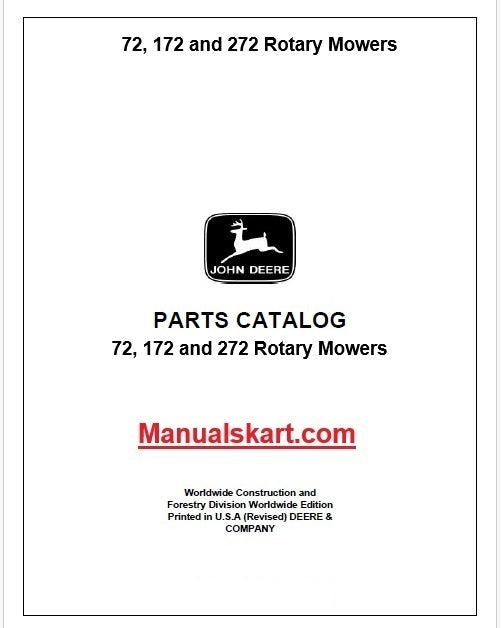 John Deere 72, 172 and 272 Rotary Mowers Pdf Parts Catalog Manual PC1568