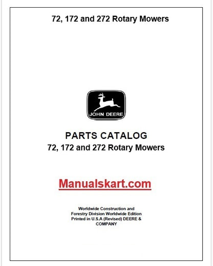 John Deere 72, 172 and 272 Rotary Mowers Pdf Parts Catalog Manual PC1568