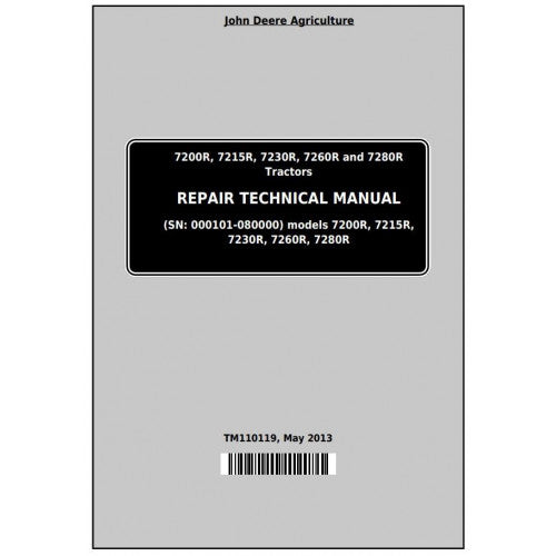 John Deere 7200R, 7215R, 7230R, 7260R, 7280R Tractor Service Repair Technical Manual Pdf - TM110119