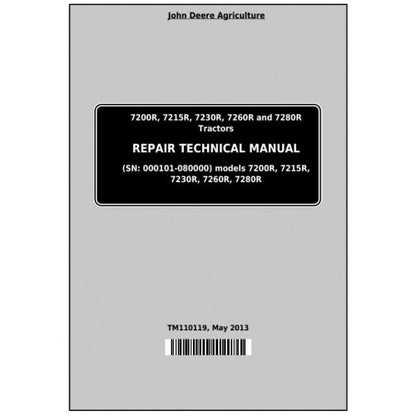 John Deere 7200R, 7215R, 7230R, 7260R, 7280R Tractor Service Repair Technical Manual Pdf - TM110119