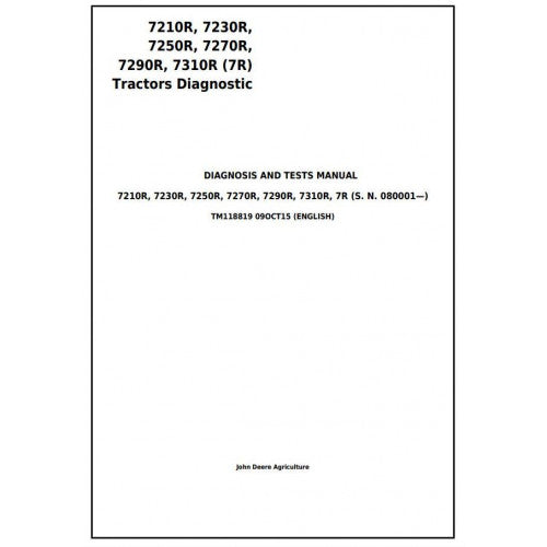 John Deere 7210R, 7230R, 7250R, 7270R, 7290R, 7310R Tractor Diagnostic and Tests Service Manual Pdf - TM118819