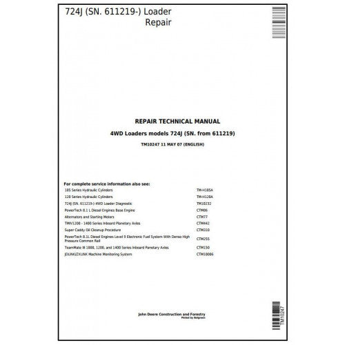 John Deere 724J 4WD Loader Service Repair Technical Manual Pdf TM10247 2