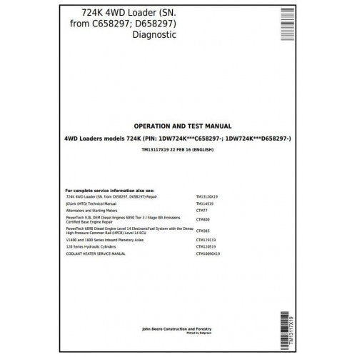 John Deere 724K 4WD Loader Diagnostic, Operation and Tests Service Manual Pdf - TM13117X19