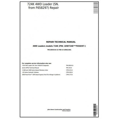 John Deere 724K 4WD Loader Pdf Repair Service Technical Manual TM13055X19