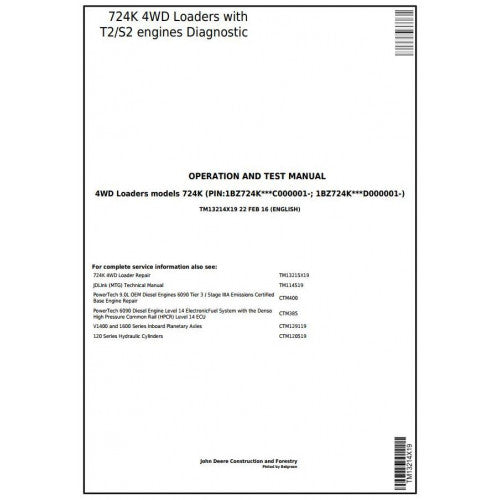 John Deere 724K Loader Diagnostic, Operation and Tests Service Manual Pdf - TM13214X19