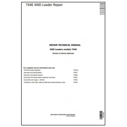 John Deere 744E 4WD Loader Pdf Repair Service Technical Manual TM1455