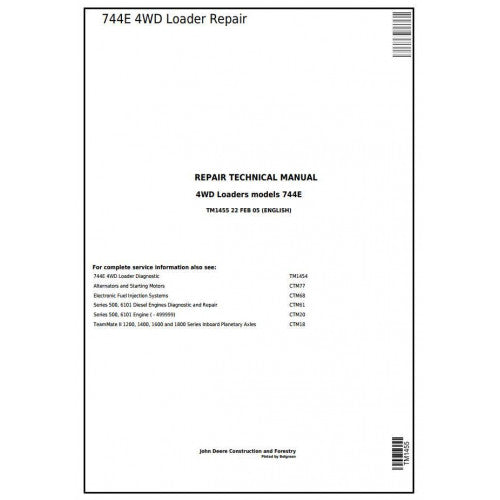 John Deere 744E 4WD Loader Service Repair Technical Manual Pdf TM1455 2