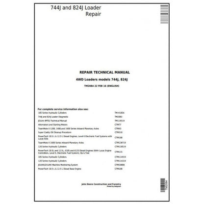 John Deere 744J And 824J 4WD Loader Service Repair Technical Manual Pdf TM2084 2