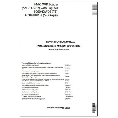 John Deere 744K 4WD Loader Service Repair Technical Manual Pdf TM10683 2