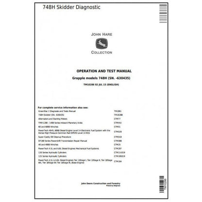 John Deere 748H Grapple Skidder Diagnostic, Operation and Tests Service Manual Pdf - TM10286