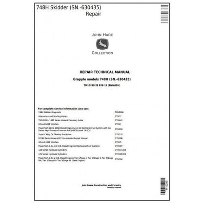 John Deere 748H Grapple Skidder Pdf Repair Service Technical Manual TM10288