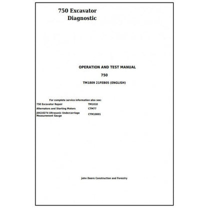 John Deere 750 Excavator Diagnostic, Operation and Tests Service Manual Pdf - TM1809