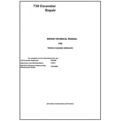 John Deere 750 Excavator Pdf Repair Service Technical Manual TM1810