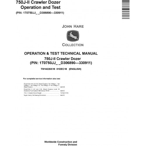 John Deere 750J-II Crawler Dozer Diagnostic, Operation and Tests Service Manual Pdf - TM14226X19 2