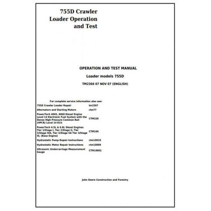 John Deere 755D Crawler Dozer Diagnostic, Operation and Tests Service Manual Pdf - TM2366