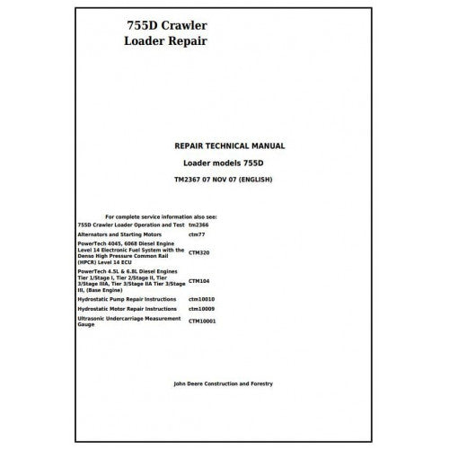 John Deere 755D Crawler Dozer Service Repair Technical Manual Pdf TM2367 2