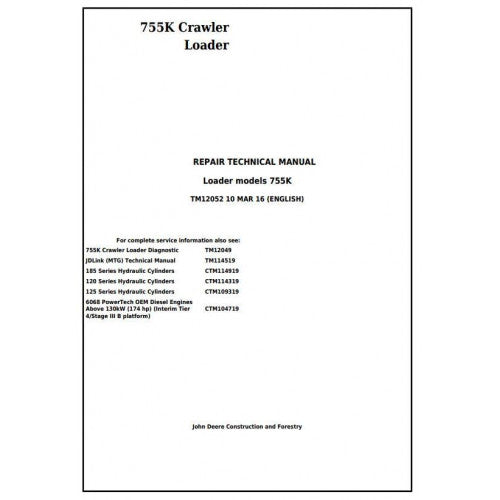 John Deere 755K Crawler Dozer Pdf Repair Service Technical Manual TM12052