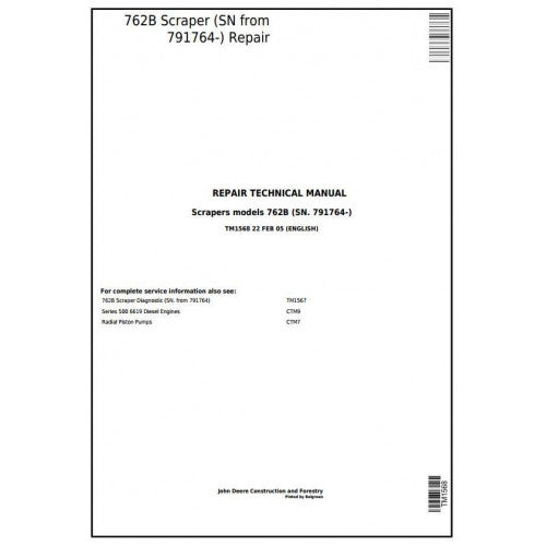 John Deere 762B Scraper Pdf Repair Service Technical Manual TM1568