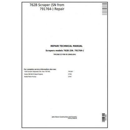 John Deere 762B Scraper Pdf Repair Service Technical Manual TM1568