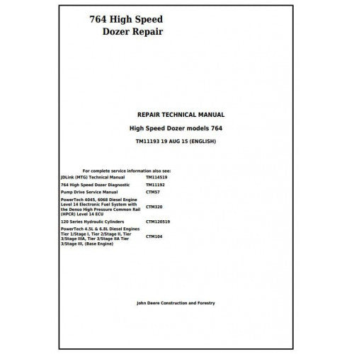 John Deere 764 High Speed Crawler Dozer Service Repair Technical Manual Pdf TM11193 2