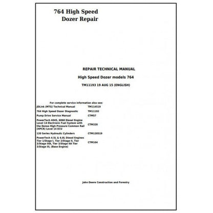 John Deere 764 High Speed Crawler Dozer Service Repair Technical Manual Pdf TM11193 2