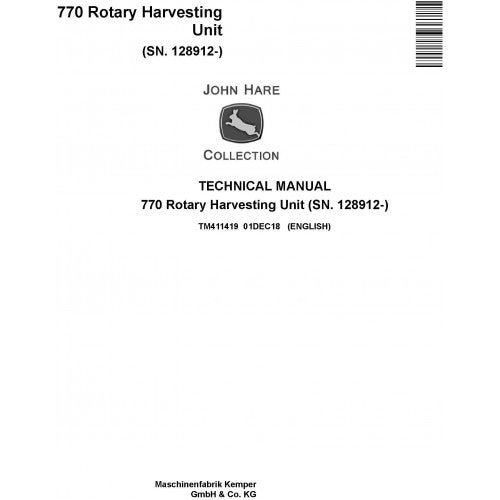 John Deere 770 Rotary Harvesting Unit Technical Manual Pdf TM411419