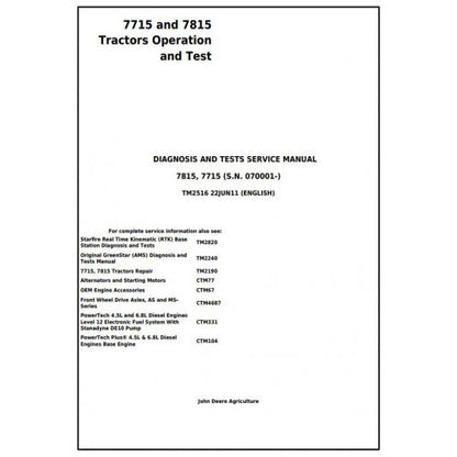 John Deere 7715, 7815 Tractor Diagnostic and Tests Service Manual Pdf - TM2516