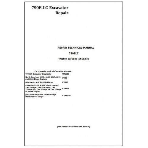 John Deere 790E LC Excavator Pdf Repair Service Technical Manual TM1507