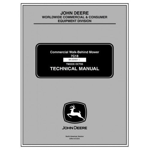 John Deere 7G18 Commercial Walk-behind Mower Pdf Repair Service Technical Manual TM2220