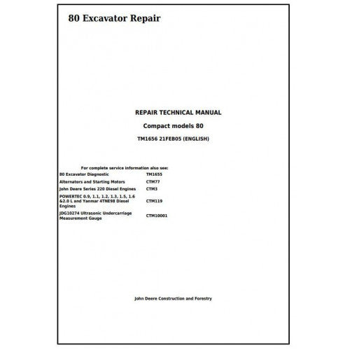 John Deere 80 Midi Excavator Service Repair Technical Manual Pdf TM1656