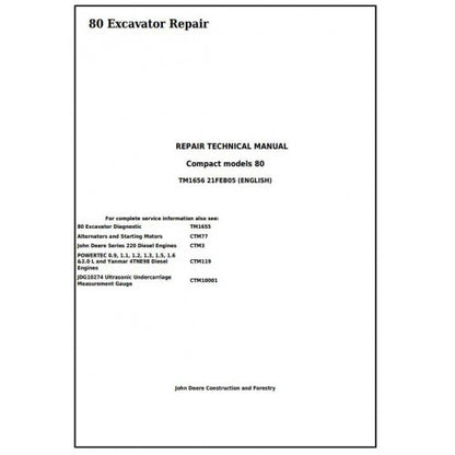 John Deere 80 Midi Excavator Service Repair Technical Manual Pdf TM1656