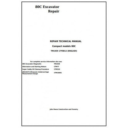 John Deere 80C Excavator Service Repair Technical Manual Pdf TM1939 2