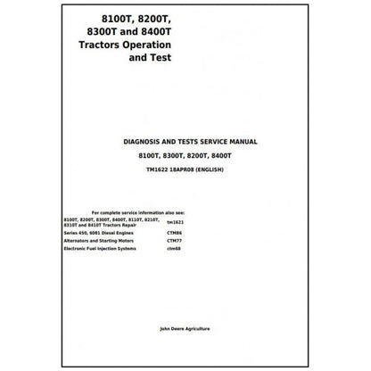 John Deere 8100T, 8200T, 8300T and 8400T Tracks Tractor Diagnostic and Tests Service Manual Pdf - TM1622