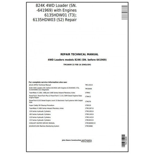 John Deere 824K 4WD Loader Service Repair Technical Manual Pdf TM10699