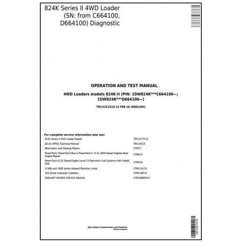 John Deere 824K Series II 4WD Loader Diagnostic, Operation and Tests Service Manual Pdf - TM13221X19