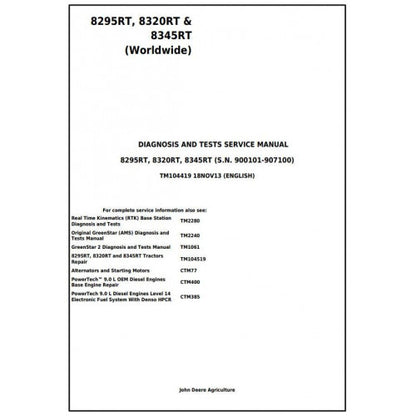 John Deere 8295RT, 8320RT, 8345RT Tractor Diagnostic and Tests Service Manual Pdf - TM104419