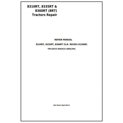 John Deere 8310RT, 8335RT, 8360RT Tractor Service Repair Technical Manual Pdf - TM110519