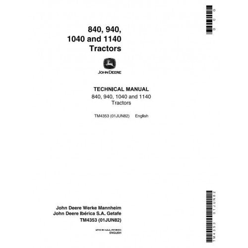 John Deere 840, 940, 1040 and 1140 Tractors Service Repair Technical Manual Pdf - TM4353