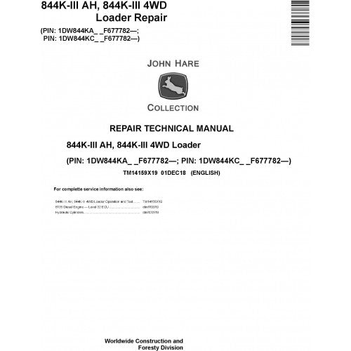 John Deere 844K-III 4WD Loader Service Repair Technical Manual Pdf TM14159X19