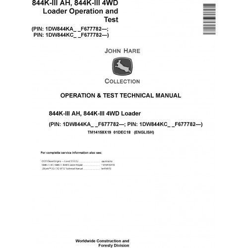 John Deere 844K-III AH, 844K-III 4WD Loader Diagnostic and Technical Service Manual Pdf - TM14158X19 2