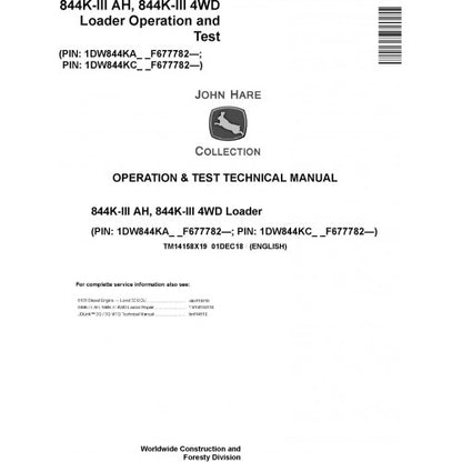 John Deere 844K-III AH, 844K-III 4WD Loader Diagnostic and Technical Service Manual Pdf - TM14158X19 2