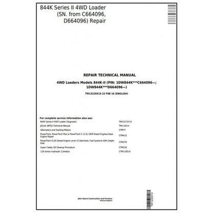 John Deere 844K SERIES II 4WD Loader Service Repair Technical Manual Pdf TM13229X19 2