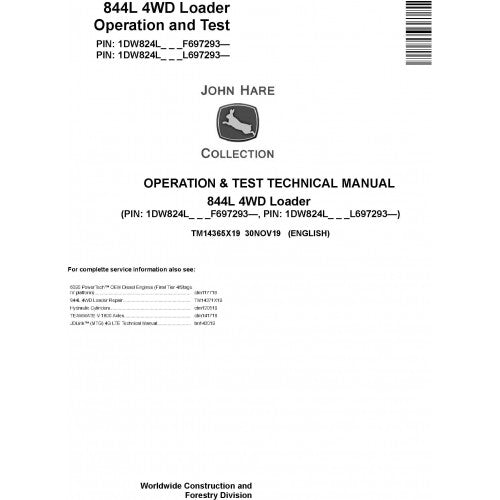 John Deere 844L 4WD Loader Diagnostic, Operation and Tests Technical Service Manual Pdf - TM14365X19