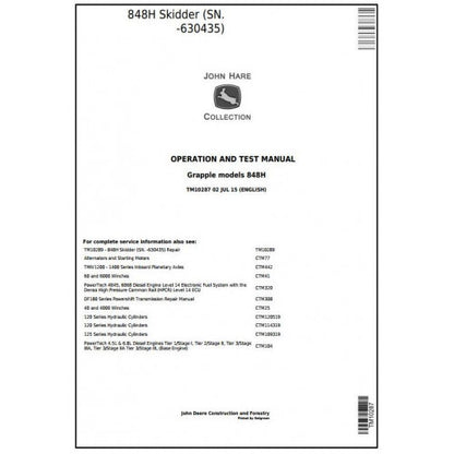 John Deere 848H Grapple Skidder Diagnostic, Operation and Tests Service Manual Pdf - TM10287