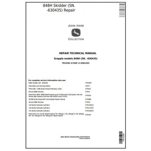 John Deere 848H Grapple Skidder Service Repair Technical Manual TM10289 2