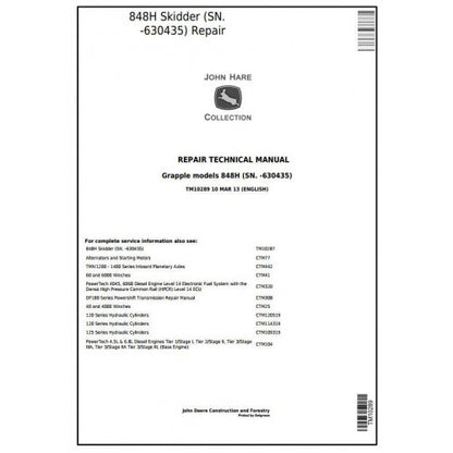 John Deere 848H Grapple Skidder Service Repair Technical Manual TM10289 2