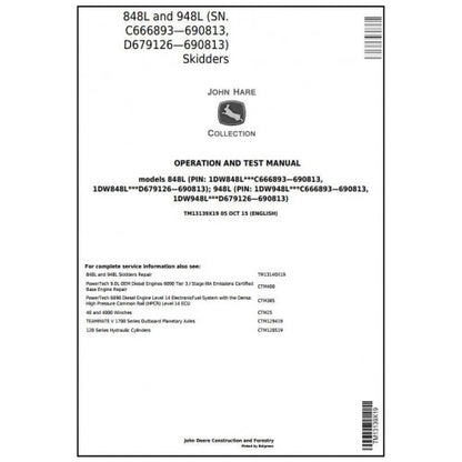 John Deere 848L 948L Skidder Diagnostic, Operation and Tests Service Manual Pdf - TM13139X19