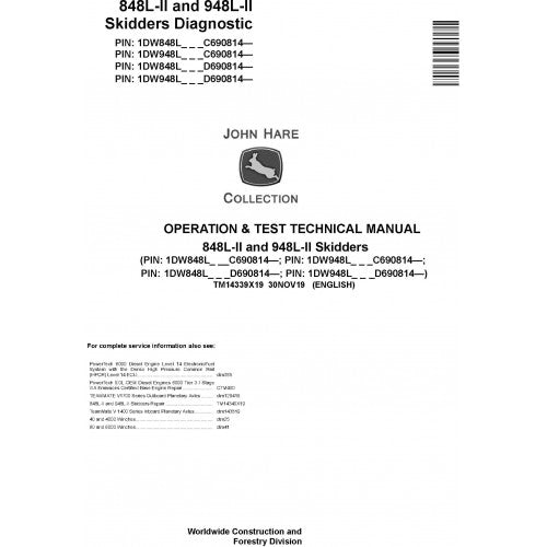 John Deere 848L II and 948L II Skidders Diagnostic, Operation and Tests Technical Service Manual Pdf - TM14339X19 2