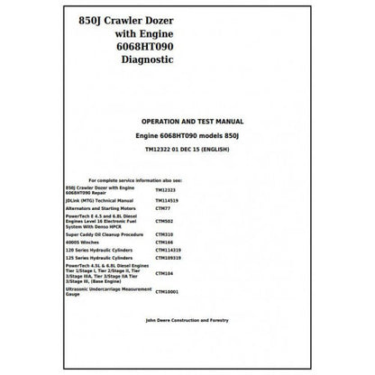 John Deere 850J Crawler Dozer Diagnostic, Operation and Tests Service Manual Pdf - TM12322