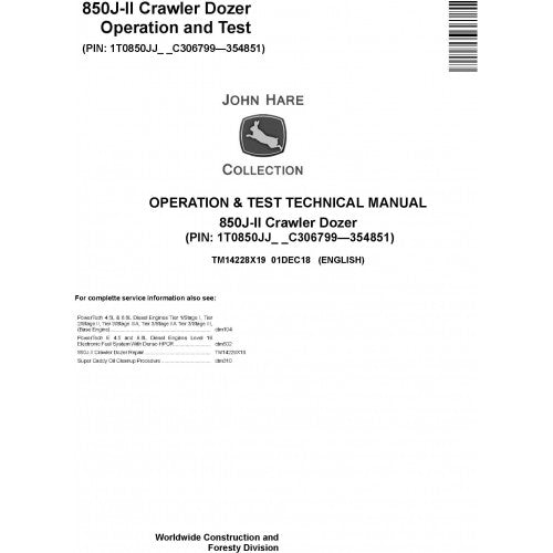 John Deere 850J-II Crawler Dozer Diagnostic, Operation and Tests Service Manual Pdf - TM14228X19 2